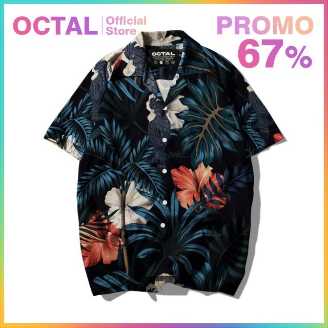 OCTAL - Kemeja Motif Pattern Pantai Printing Kasual Pria - Wanita KMP-0047