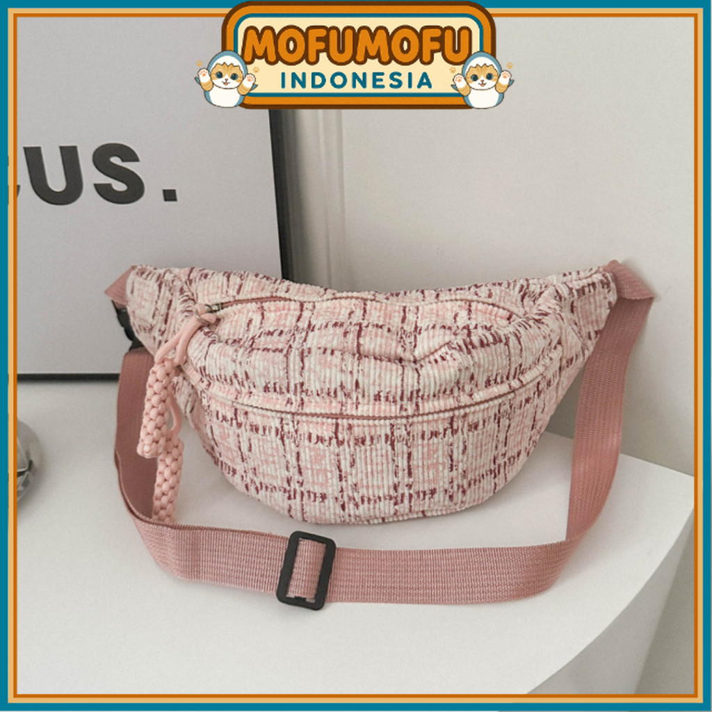 TAS WAIST BAG WANITA SELEMPANG DADA KEKINIAN NILON PINK CEWEK MURAH REMAJA KOREA SIMPLE JEACA TA982P