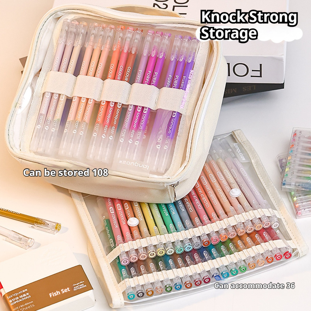 

Languo 18-63 Color Gel Pen,Large Capacity Pencil Bag,Layers Slots Portable Storage Pouch Perfect for Students Gifts Art Supplies