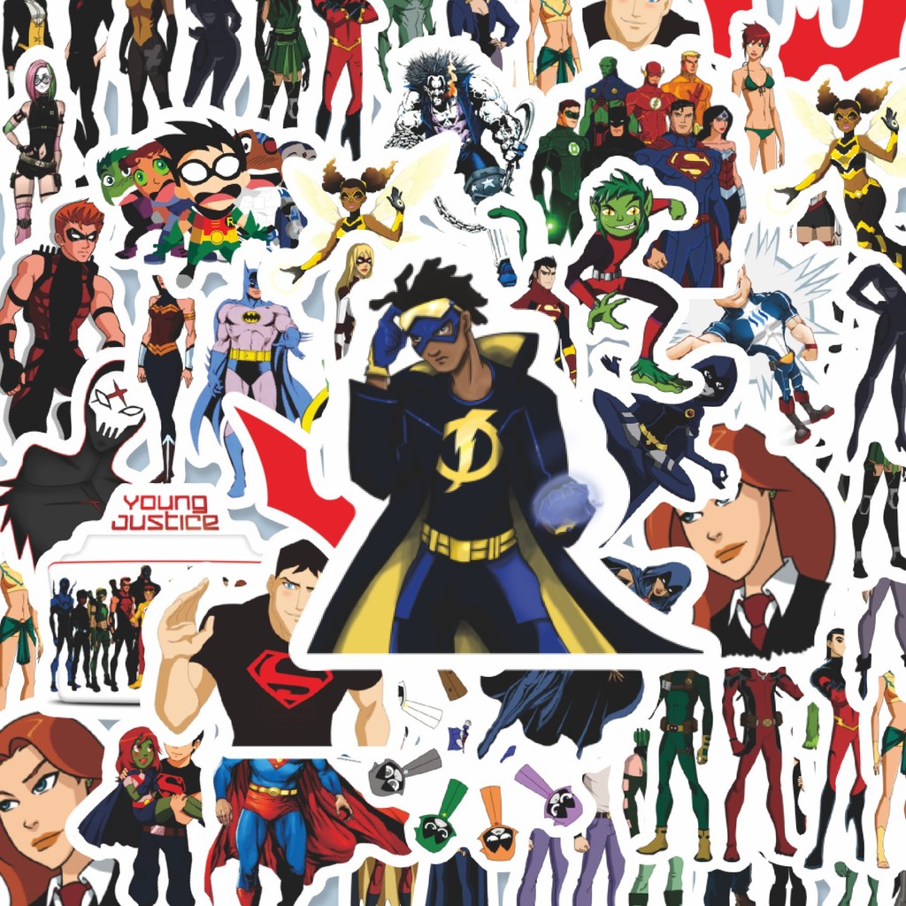 

100PCS Lucu Sticker Kartun Young Justice Sticker Dekorasi Lucu Kreatif untuk Notebook, Skateboard, HP