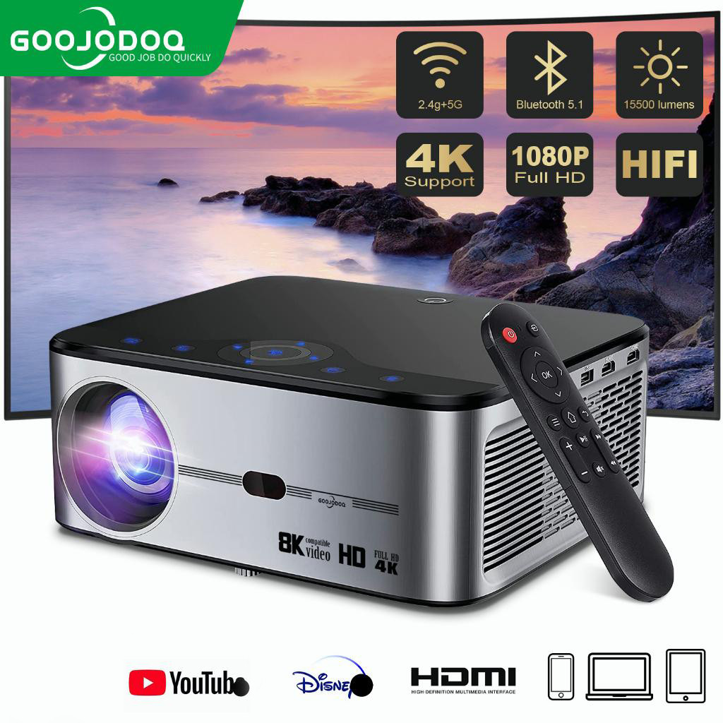 GOOJODOQ Proyektor Profesional Android 4k Wifi Full Hd 1080p 15500lm Suporta Android Sincronizando a
