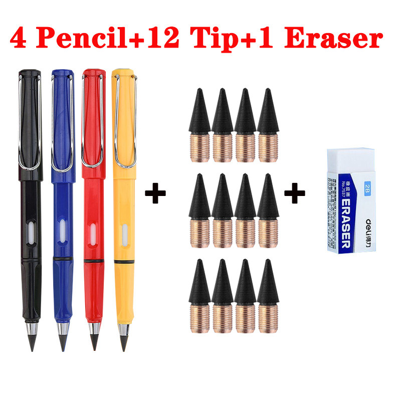 

Unlimited Pencil Eraser Tip Art Sketch Pen Gifts Without Sharpening School Non-Toxic Infinity Correct Writing Posture Pen No Ink