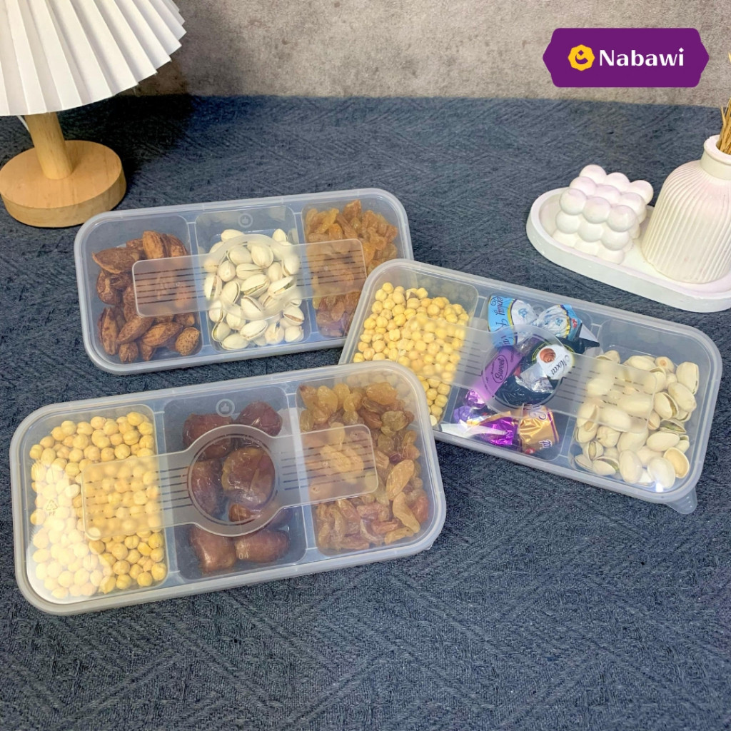 

Paket Makanan 3 Sekat Oleh Oleh Haji dan Umroh Khas Arab Kacang Arab Pistachio Kismis Almond Coklat