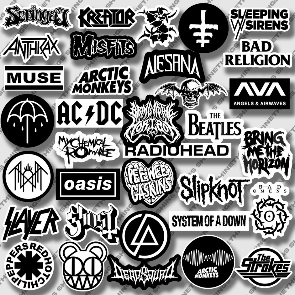 

34 pcs Stiker helm band metal BMTH MCR SLIPKNOT || Sticker case hp black white aesthetic Laptop tumbler