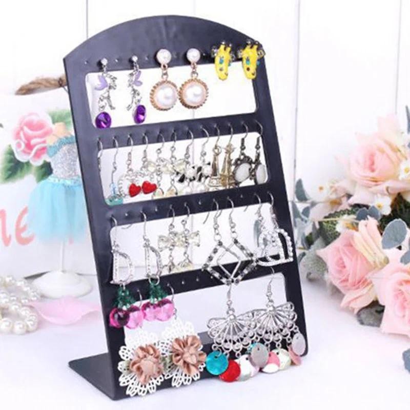 

48 Holes Jewelry Organizer Stand Black Plastic Earring Holder Pesentoir Fashion Dangle Earrings Display For Women Rack Etagere
