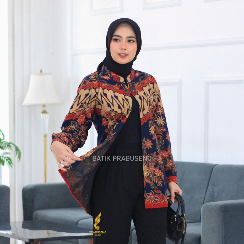 Batik Prabuseno - Blouse Outer Batik Wanita Lengan Panjang Motif Najwa