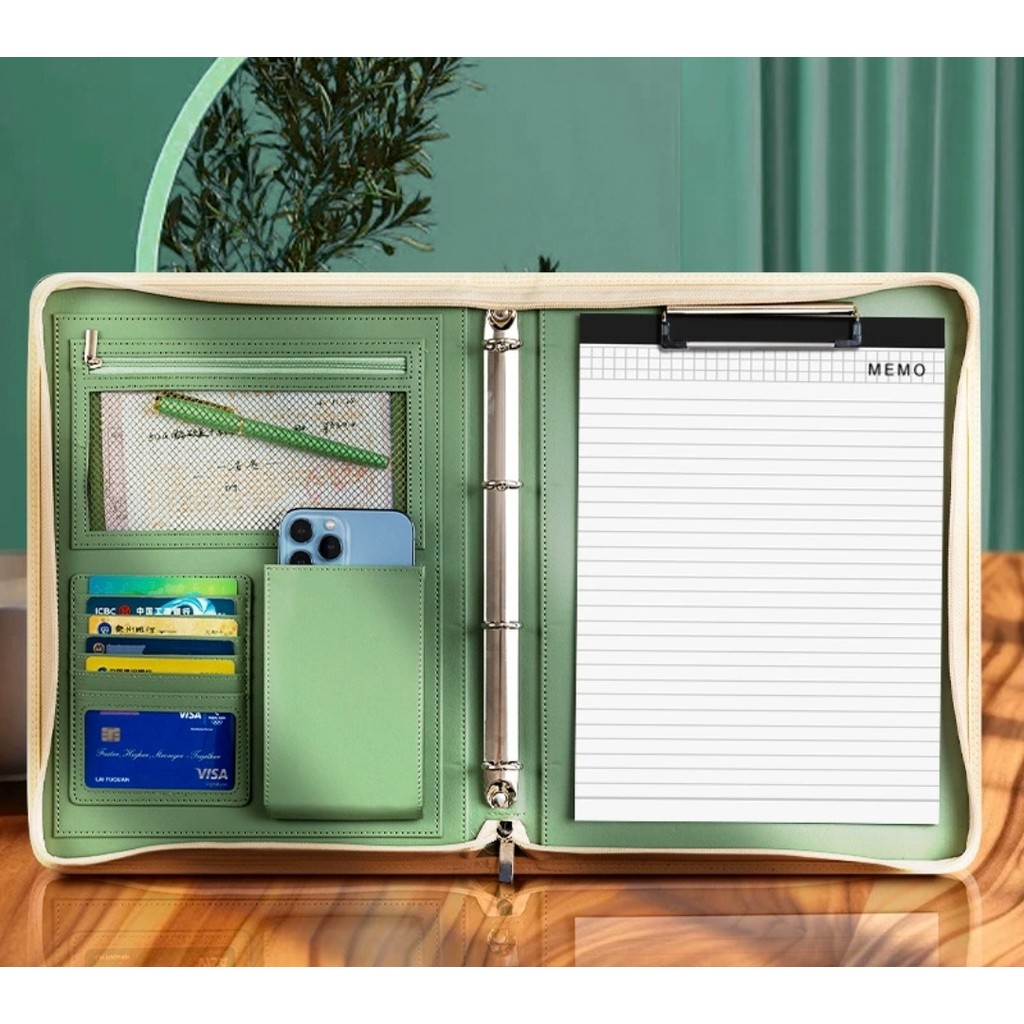 

New A4 Zippered Padfolio Folder, Multi-Function Portfolio Leather Combination case,Folder Bag for Women/Men