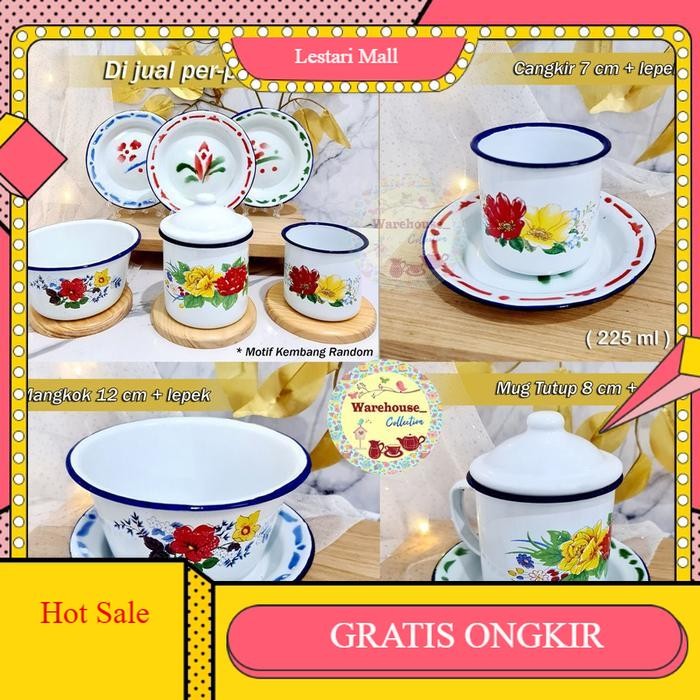 COD CANGKIR SENG+LEPEK/ MUG SENG+LEPEK/ MANGKOK SENG+LEPEK JADUL ENAMEL - LEPEK HIJAU, CANGKIR 7CM