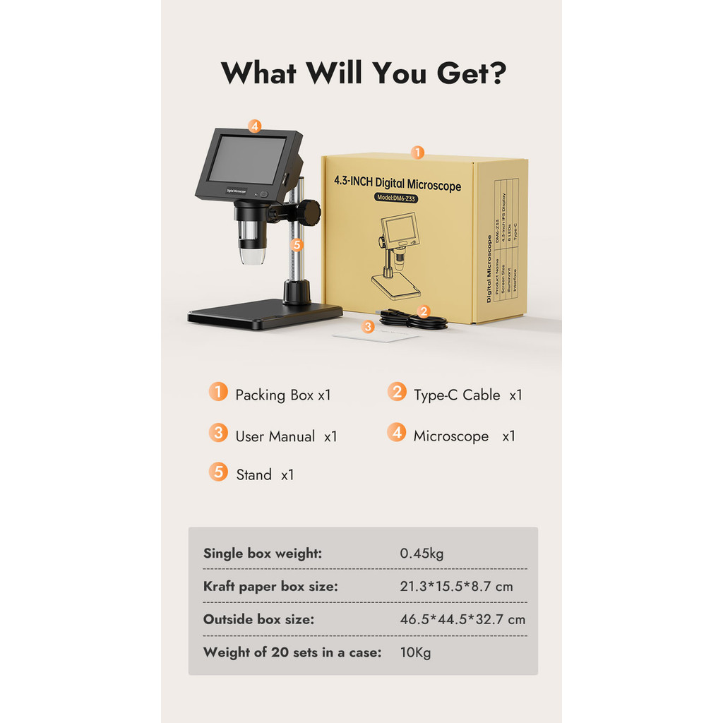 Digital Microscope 4.3" LCD USB Coin Microscope 1000X 1080P Error Coin Magnifier with 8 Adjustable L