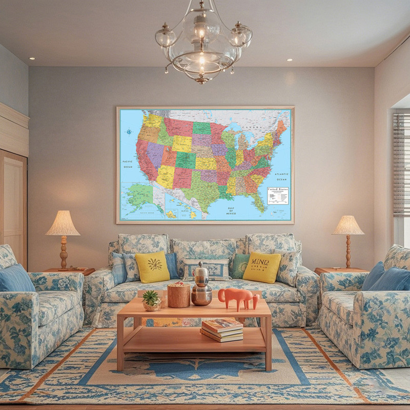 

US American Administrative Map Unframed In English Wall Chart Map of the United States For Living Room Home Office Classroom