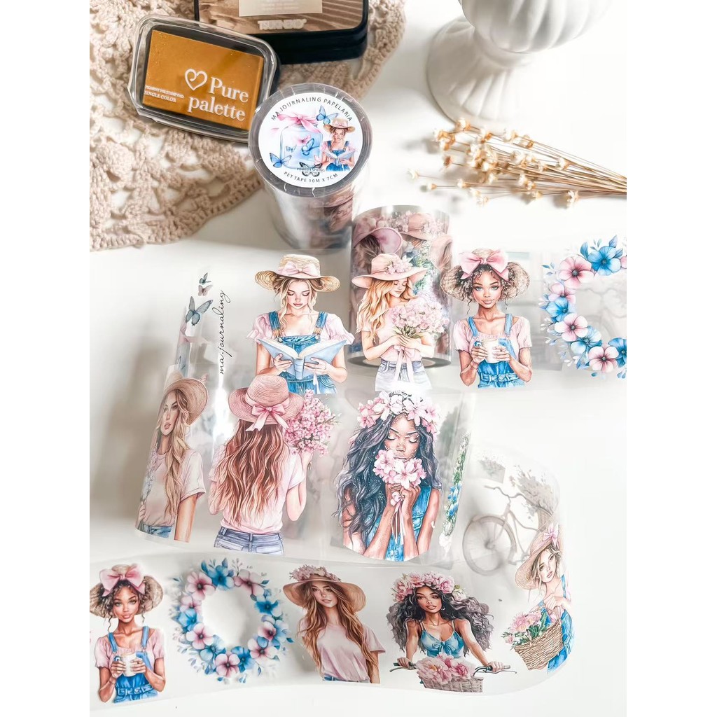 

Ma.Journaling Studio Vintage Pinkish Spring Girl Washi PET Tape for Card Making DIY Scrapbooking Decorative Sticker