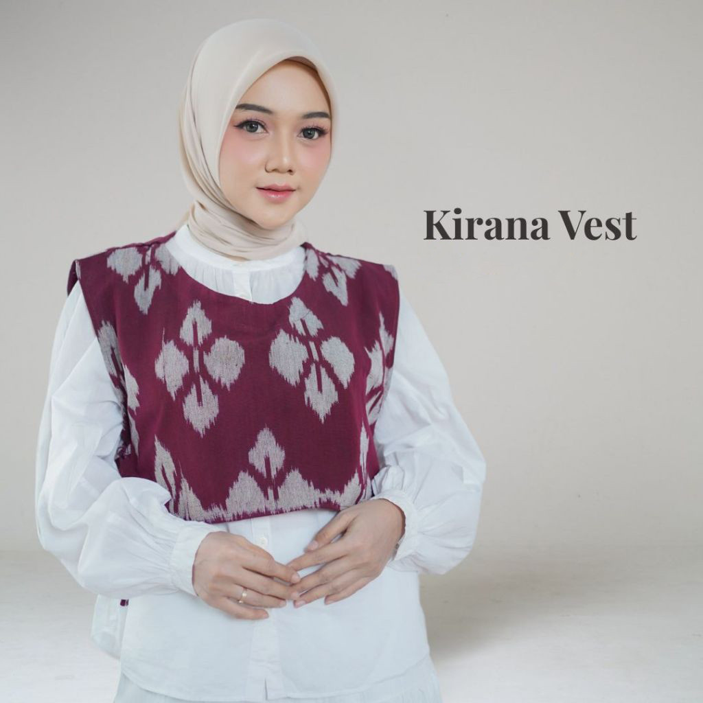 EVA BOUTIQUE - Kirana Vest Batik Rompi Wanita Outer Tenun Etnik Modern Warna Warna Maroon Big Size J