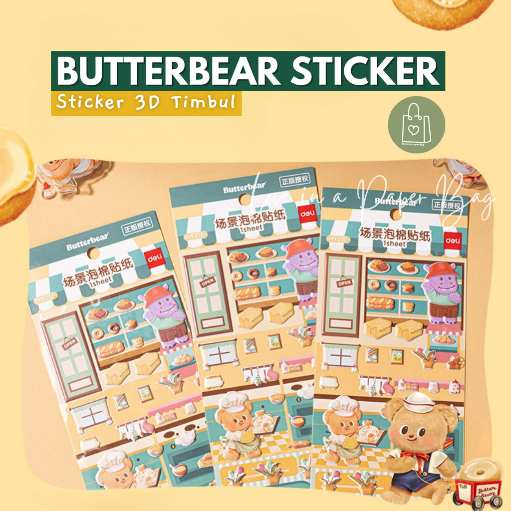 

[LIPB] Stiker 3D Timbul Butterbear Lucu (43 Pcs) - DIY Dekorasi HP Cover Buku Scrapbook