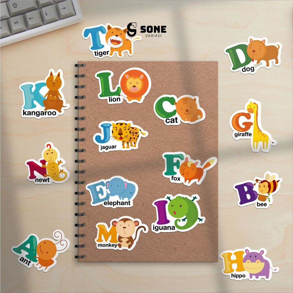 

Stiker Pack ANIMAL ALPHABET/ Sticker Kartun Anak Paper Vinyl Waterproof Glossy Dekorasi Buku Jurnal