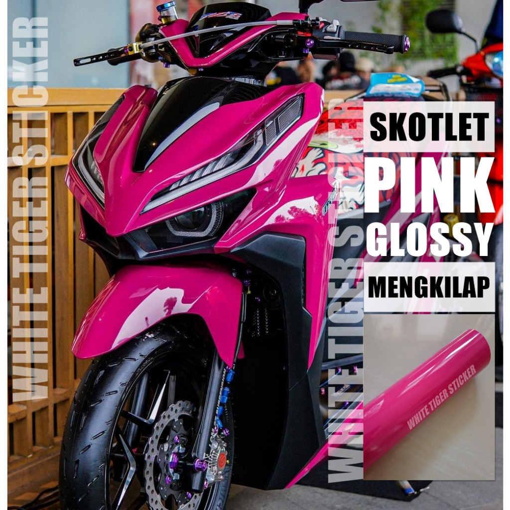 SKOTLET STIKER MOTOR PINK GLOSY MENGKILAP SKOTLET PINK GLOSSY SCOTLITE PINK GLOSY STIKER PINK SKOTLE