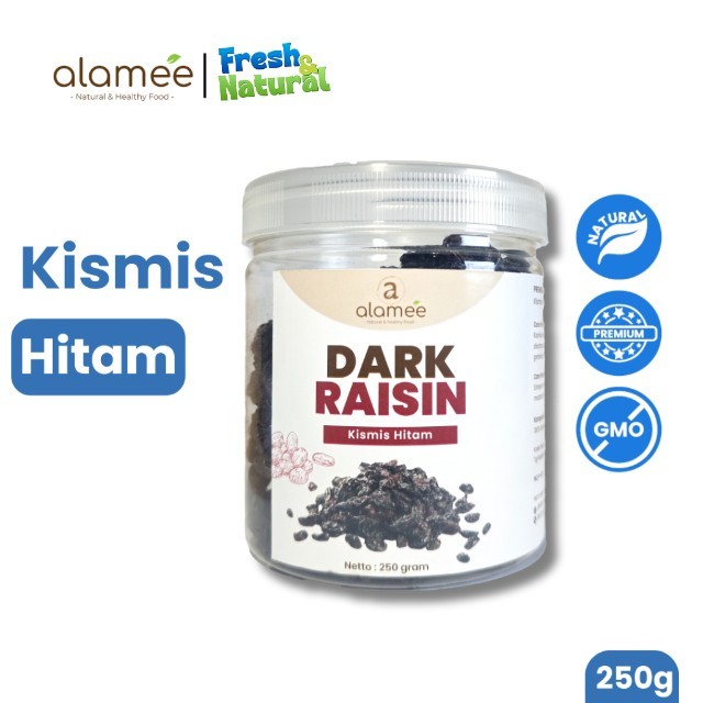 

ALAMEE Dark Raisin Cemilan Buah Sehat Kismis Hitam Manis Dried Fruit Black Raisin PREMIUM 250gr fresh and natural