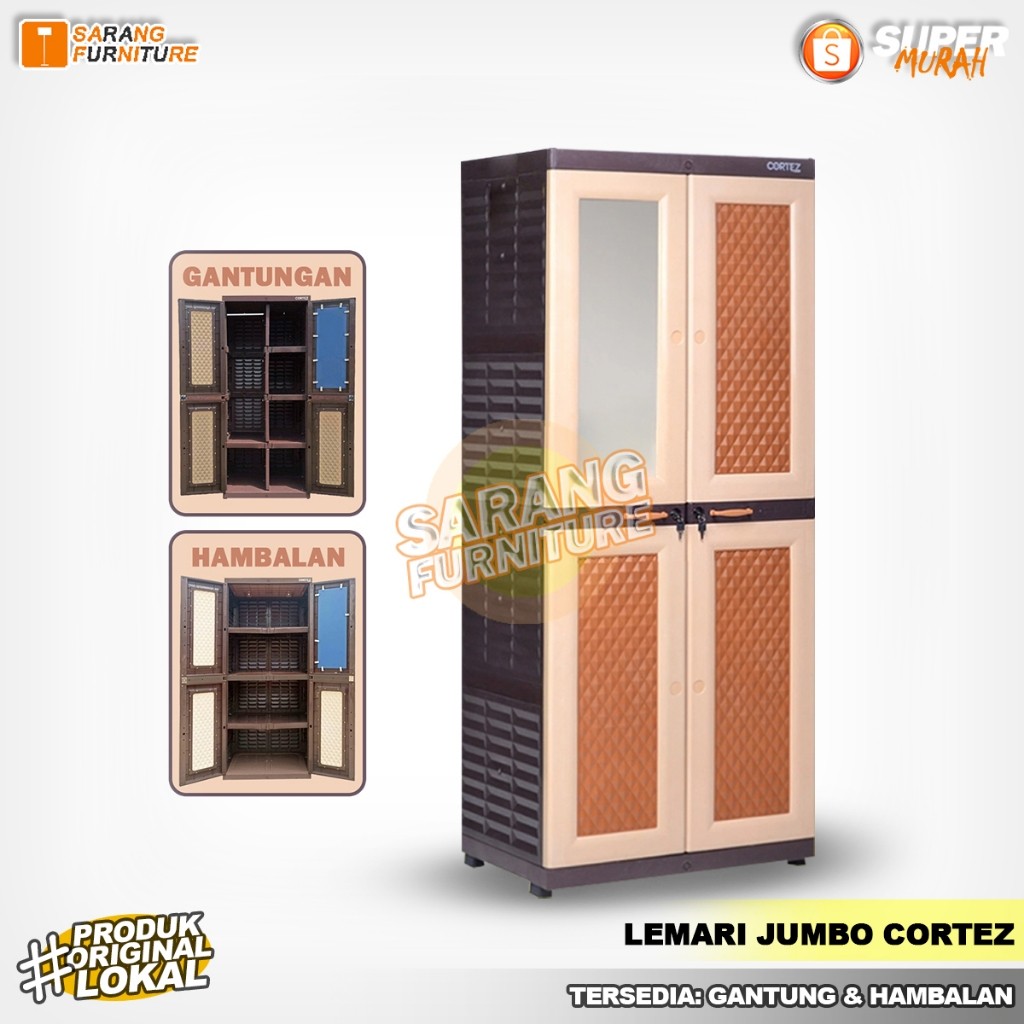 JUMBO - Lemari Pakaian Cortez Lemari Pakaian Plastik Susun 4 Gantungan Kaca Tabitha Cortez Lemari JU