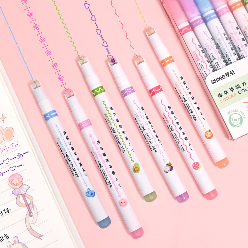 

PULPEN 1SET ISI 6PCS / PEN HIGHLIGHTER BENTUK GARIS MULTI WARNA / DIY STATIONERY HIGHLIGHTER PASTEL