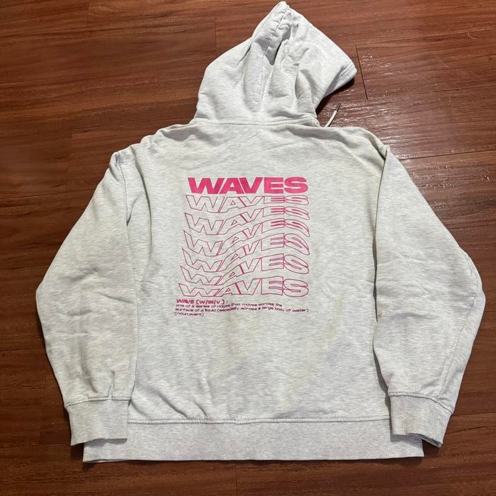 Jaket Hoodie Zipper SPAO Waves Print Abu - Size M