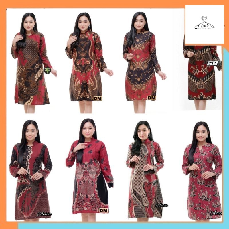 Pakaian Wanita Murah Tunik Batik Murah Pekalongan Tunik Batik Merah Marun Atasan Baju Batik Wanita L