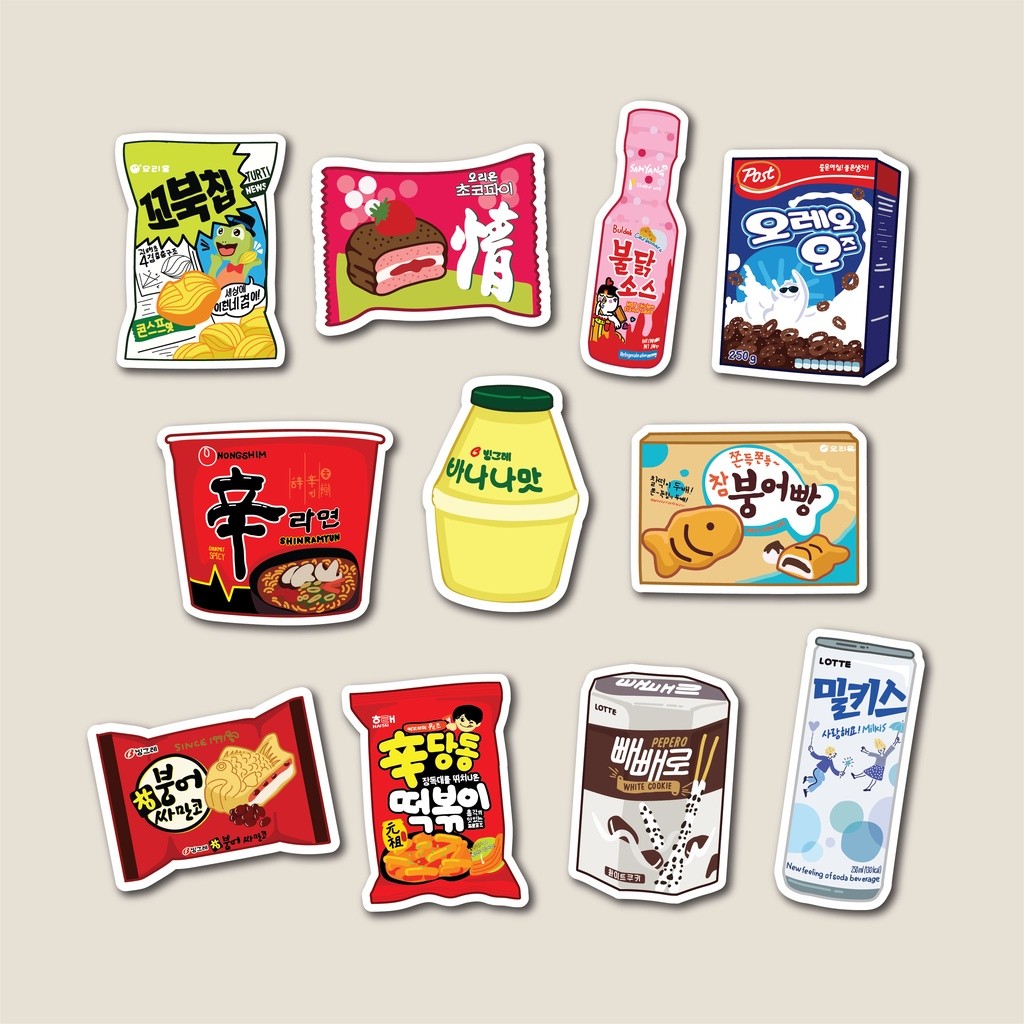 Stiker Pack Korean Snack Food | Sticker Tumbler | Stiker Laptop Koper Helm