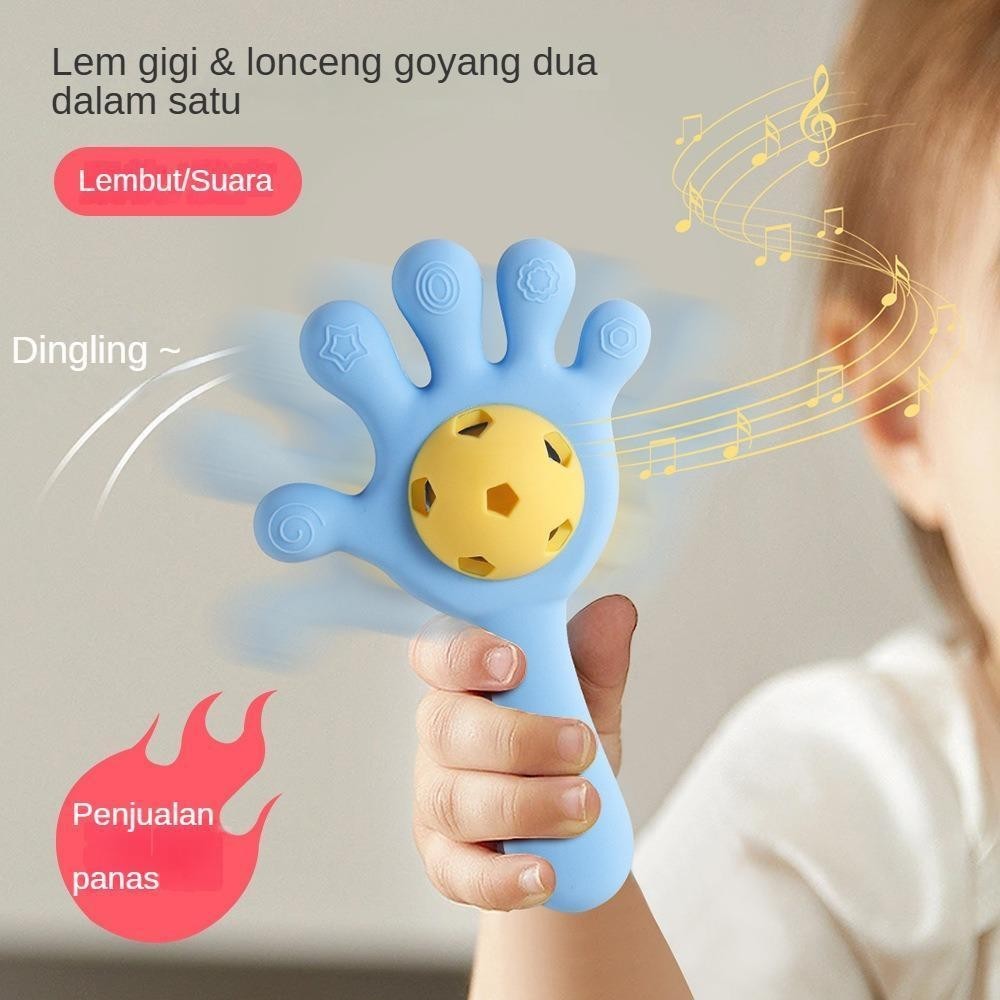 【COD】Mainan Bersuara Untuk Bayi - Sinar Baru Goyangan Telapak Tangan Silikon Teether - Solusi Aman U