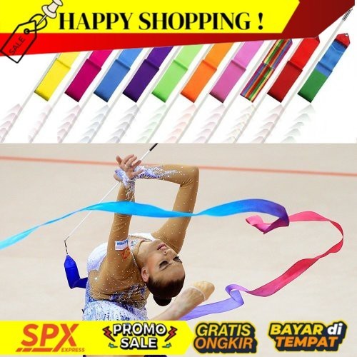 

VIRAL 4 M Twirl Ribbon + Stick Fiber Alat Tari Tamborin Gereja Props Senam Ballet Pita Twirling Ribbon PROPH