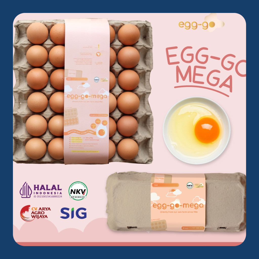 

EGG-GO MEGA | Telur Ayam Negeri Halal Premium Omega 3 | Fresh Berkualitas | Kuning Telur Oren