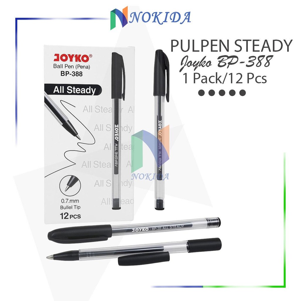 

Nokida Pulpen Steady Joyko Bp-388 [1 Pack/12 Pcs] / Pena Bolpoin 1 Lusin /bolpen Polpen 1 Pak / Pulpen Tinta Hitam 0.7 mm