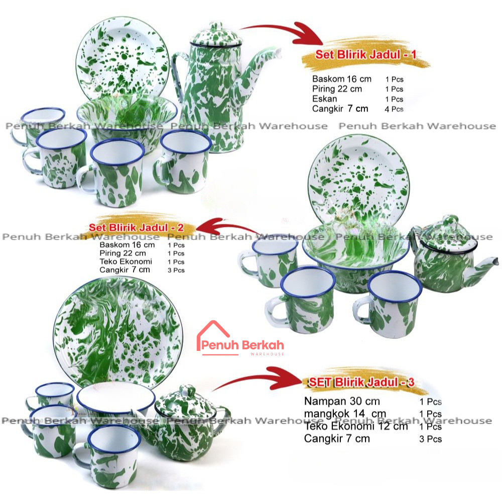 SET TEKO BLIRIK JADUL / TEKO CANGKIR PIRING MANGKOK / SET JADUL BLIRIK UNIK TERLENGKAP