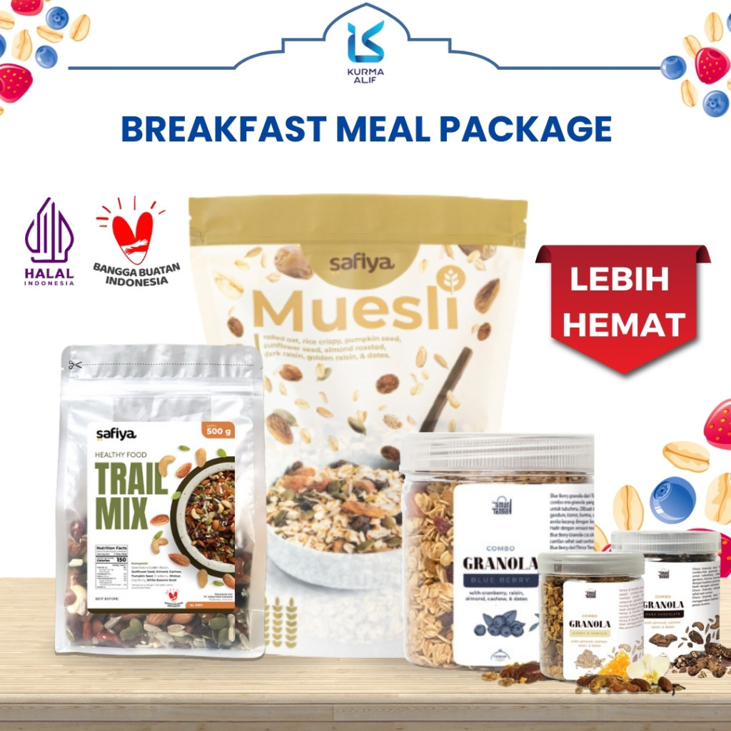 

[Breakfast Meals Diet] Oatmeal Muesli Safiya 500 gr + Trail Mix 250 gr + Granola Timur Tengah 250 gr