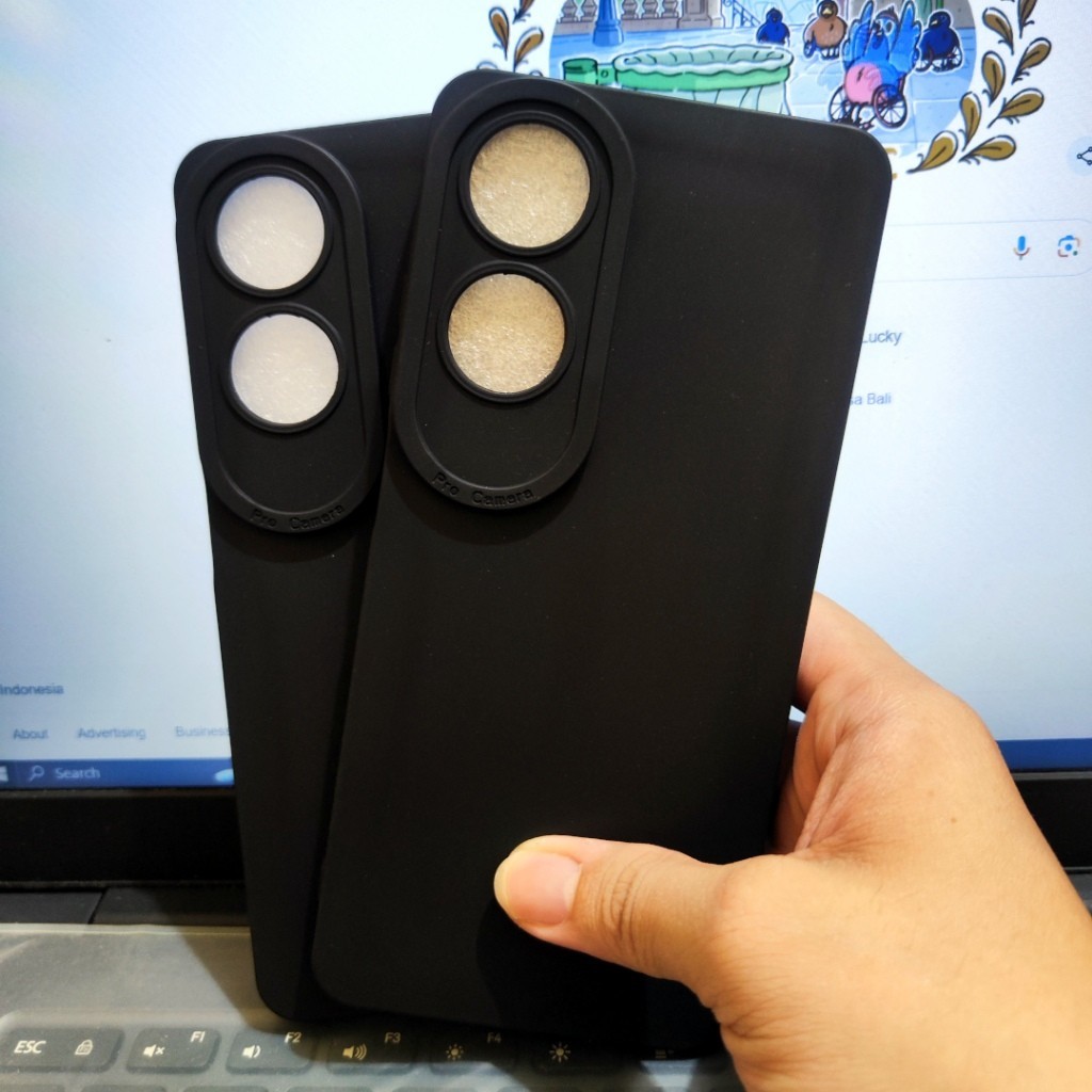 Case Pro Camera Full Black Oppo A60, Oppo A55 Silikon TPU Pro Camera Hitam Polos