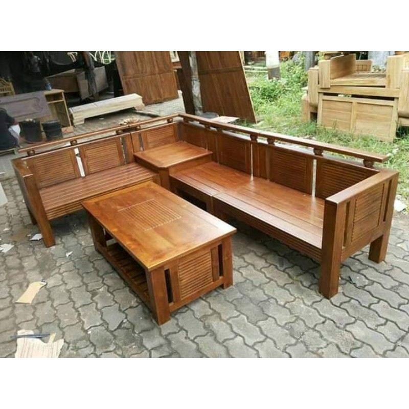 Furniture kursi tamu model sudut salur / kursi tamu minimalis / kursi tamu kayu jati / model kursi t