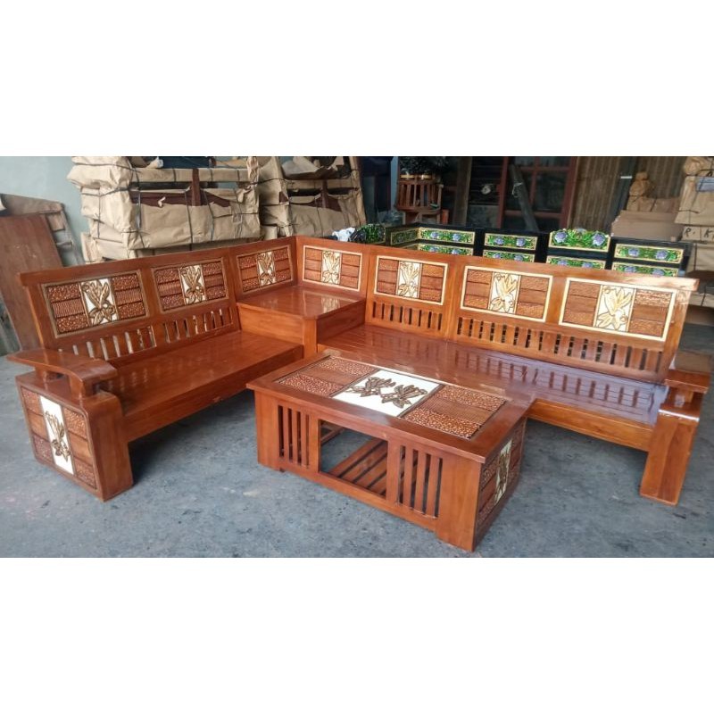 Furniture kursi tamu model sudut korona / kursi tamu minimalis / kursi tamu kayu jati / model kursi 