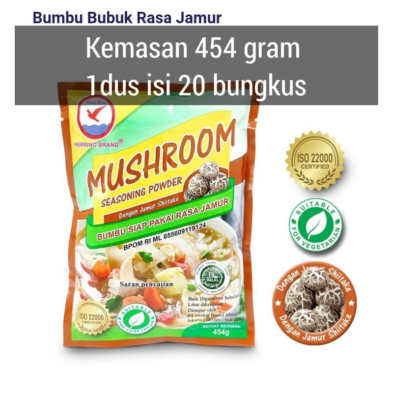 

1 dus( 20 bgks )herring kaldu jamur shitake 454 gram. label halal