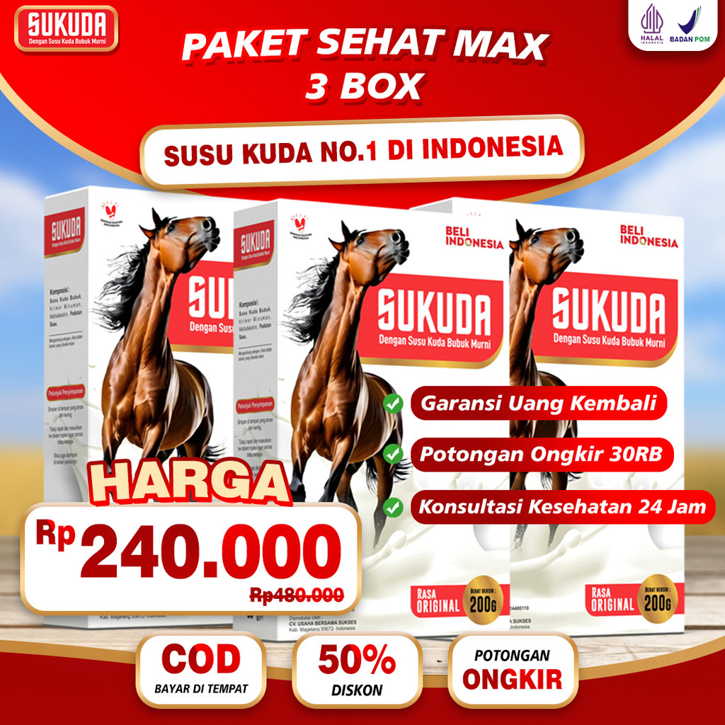 

SUKUDA 3 Box Susu Bubuk Kuda Liar Lombok Original Kolostrum 200 Gram
