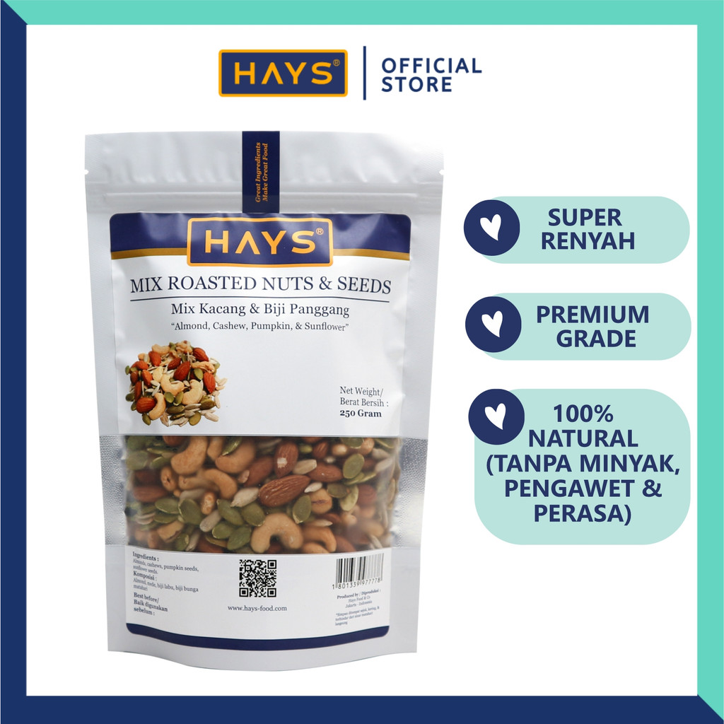 

Mix Roasted Nuts & Seeds 250 GRAM Almond Mede/Mete Pumpkin Sunflower panggang /Mix kacang panggang / Mix kuaci kwaci HAYS