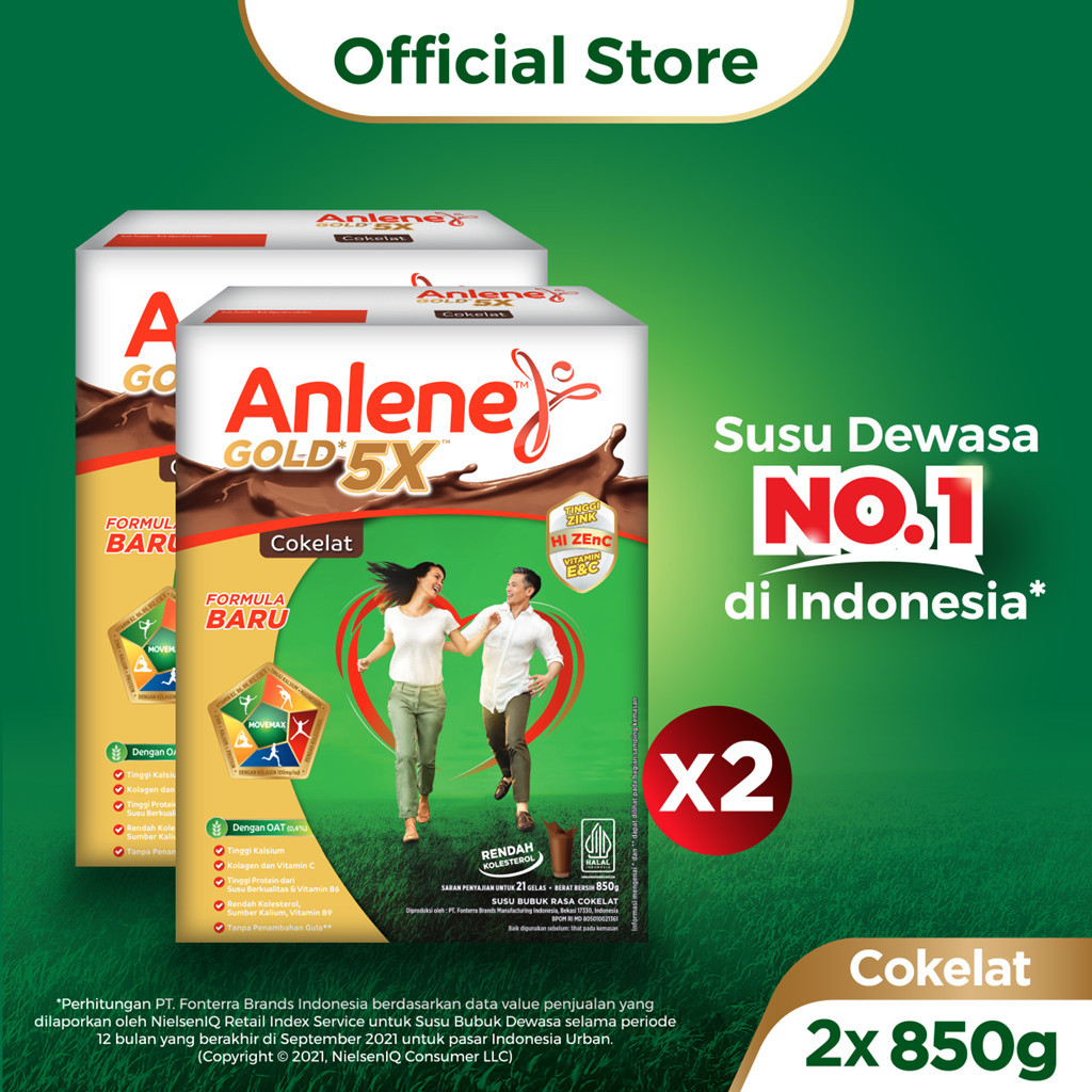 

Anlene Gold 5X Susu Bubuk Dewasa Cokelat 2 x 850g - Nutrisi Tinggi Kalsium Untuk Tulang, Sendi, dan Otot