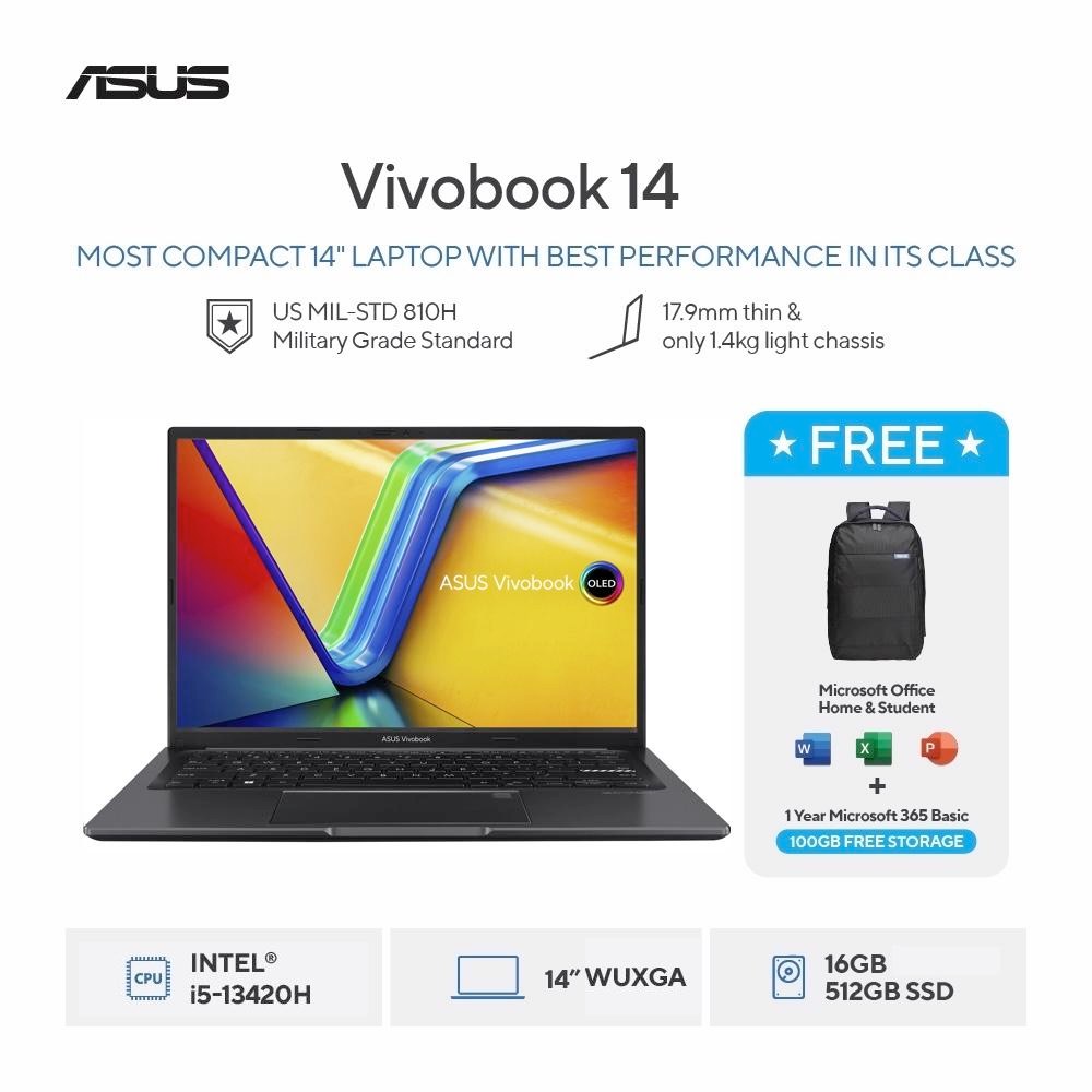[FREE MOUSE] ASUS Vivobook 14 A1405VA-VIPS5151M - Indie Black [Intel Core i5-13420H / Intel UHD Grap