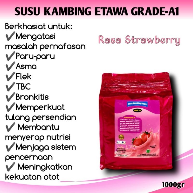 

Baru Susu Bubuk Kambing Etawa Grade A1 Rasa Stroberi Kemasan 1Kg