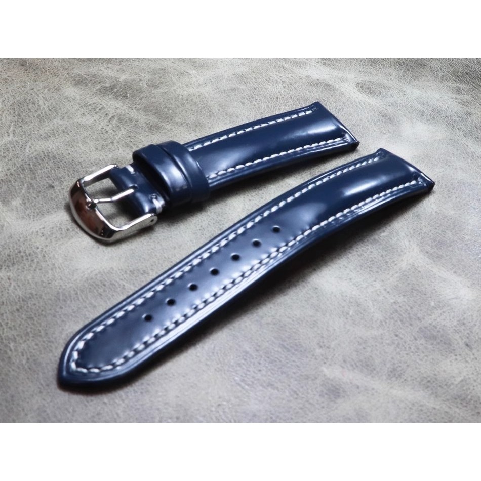 New Bright Leather Blue Leather Strap 18mm 19mm 20mm 21mm 22mm Leather Strap Cowhide Watchband
