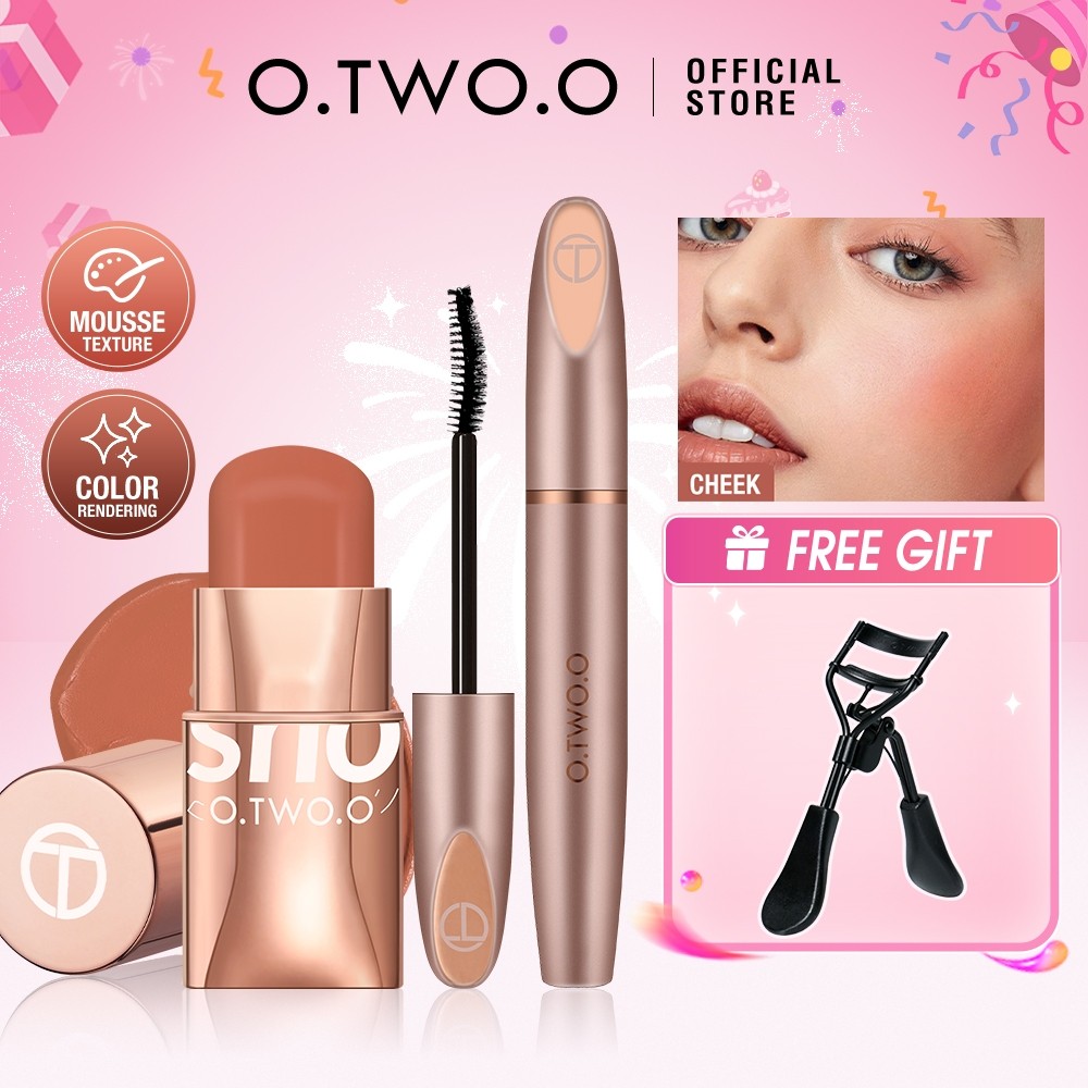 【Shopee Live Buy 2 Get 3】O.TWO.O Face Makeup Set Blush Stick+Waterproof Mascara+ Free Eyelash Curler