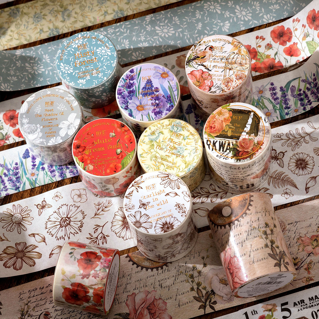 

TIANZI 30mm/50mm*2m Vintage Plant Masking Washi Tape Flowers Sticker Aesthetics Diy Scrapbooking Sticker School Supplies