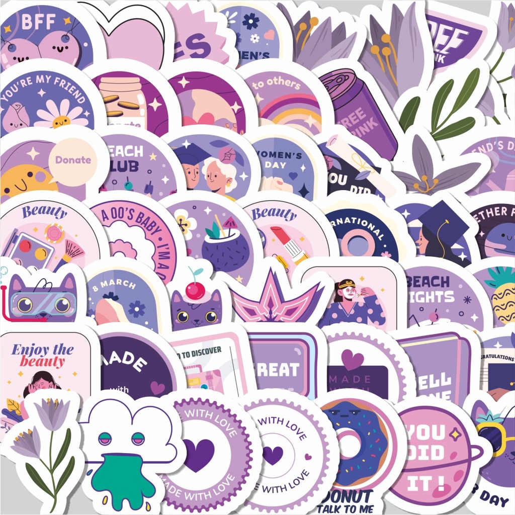 

Stiker Cutting Pack Sticker Kartun Ungu Sticker Isi 100Pcs Series Aesthetic Lucu Keren Untuk Koper Bahan Vynil