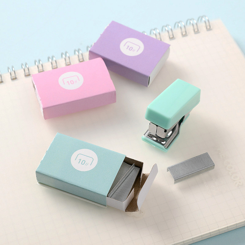 

Mini Stapler with 500pcs 10# Staples Kawaii Candy Color Metal Stapler Set Mini Binder Office Binding Machine Korean Stationery