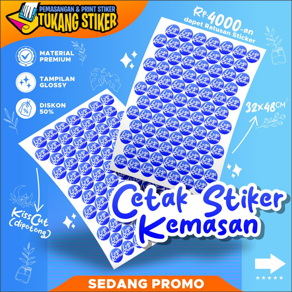 

Cetak Sticker Custom Chromo A3+ Gratis Cutting | Stiker Label Kemasan | Sticker Logo Terlaris