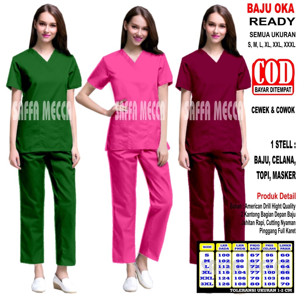 Baju OK  Lengan Pendek Baju OKA   Scrub Perawat  Baju OK  Baju OKA  Scrub Baju Jaga Pria & Wanita
