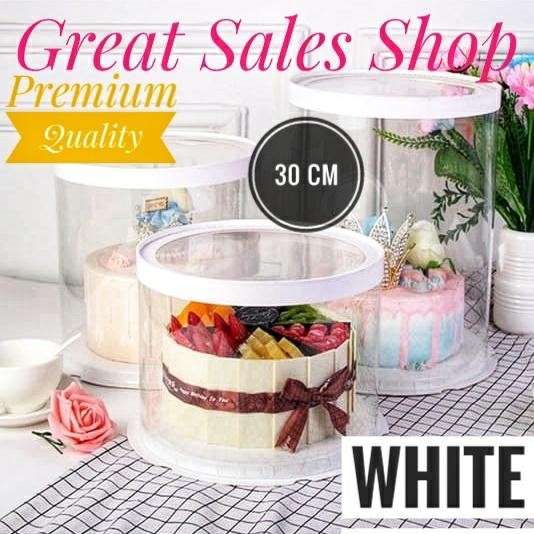 Cake Box Bulat Dus Kue Kotak Kue Transparant Mika PET Ukuran 30 CM - Putih, 30 x 18 CM
