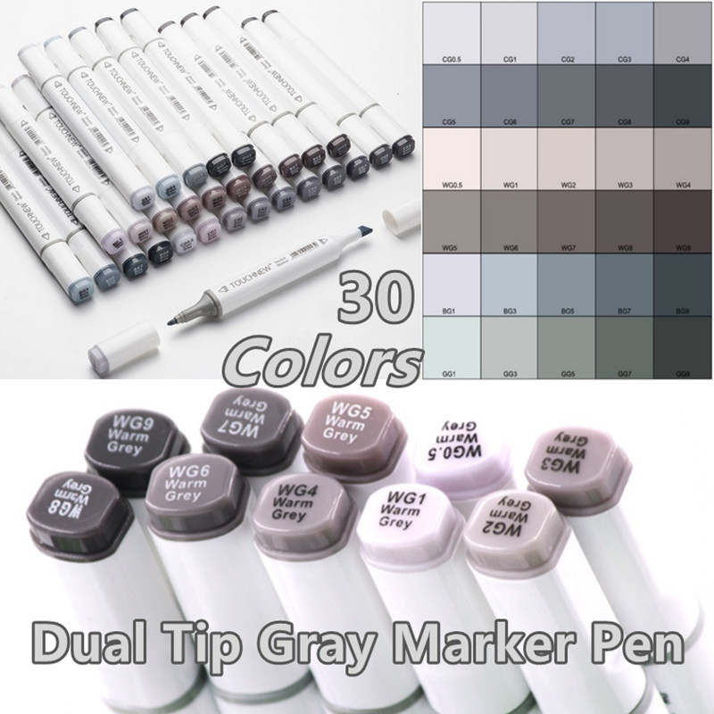 

30 Colors Marker Pen Set Grey Dual Head Sketch Alcohol-based Art Markers Painting Drawing Manga Design Mark Art Supplies