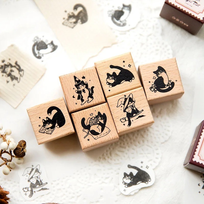 

1Pc Cute Little Black Cat Decoration Stamp Retro Wooden Rubber Stamps for Scrapbooking Stationery Diy Craft Standard Seal